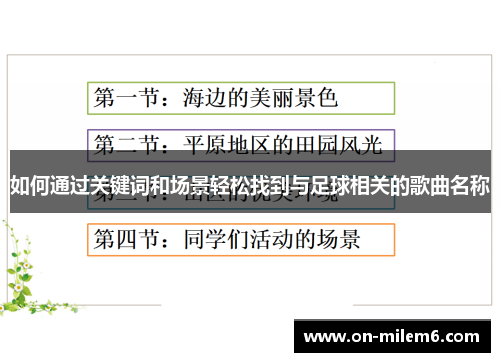 如何通过关键词和场景轻松找到与足球相关的歌曲名称 如何通过关键词和场景轻松找到与足球相关的歌曲名称