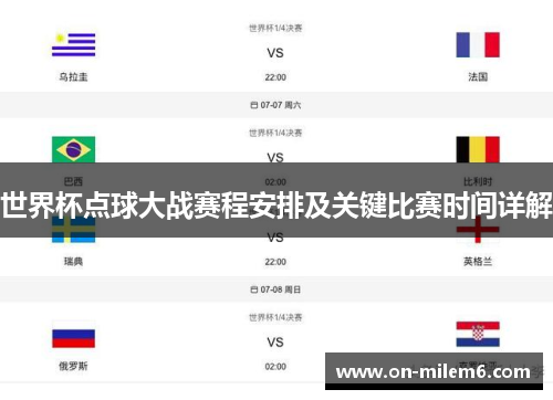 世界杯点球大战赛程安排及关键比赛时间详解